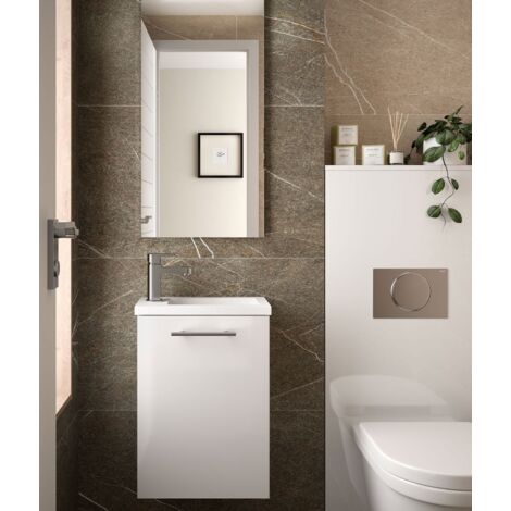 Meuble lave mains + miroir Couleur Blanc brillant