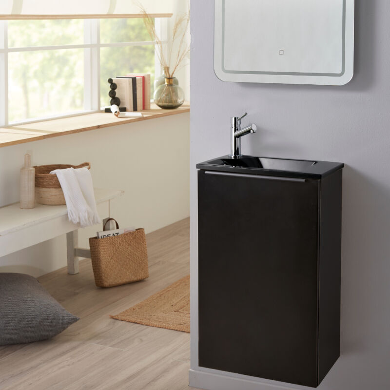 Meuble lave mains wc noir mat avec lave-mains design noir - l.42.5 X H. 68.6 cm - sans robinetterie - Austin
