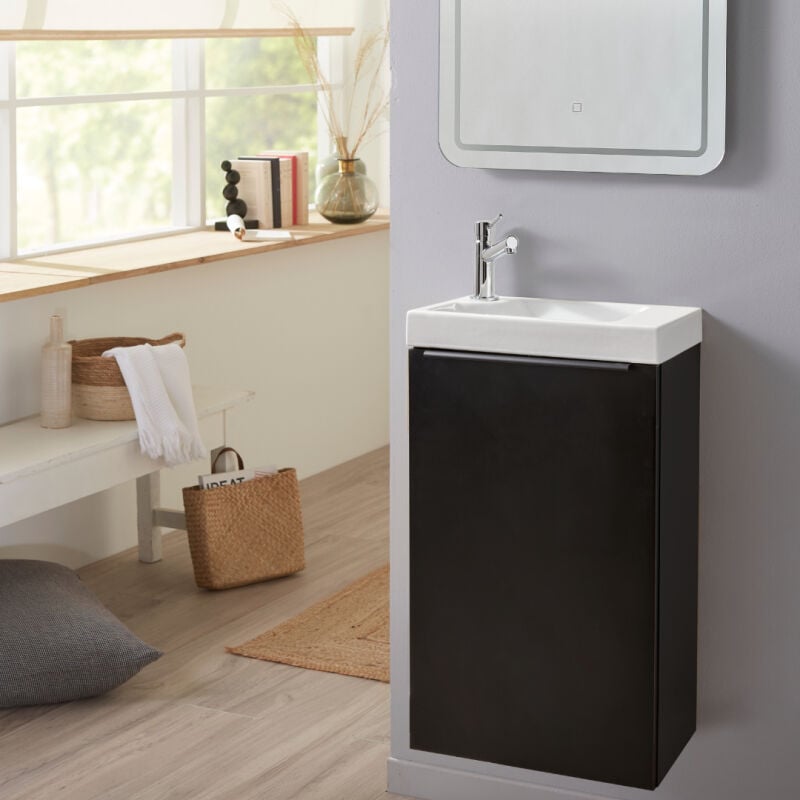 Meuble lave mains wc noir mat sans robinetterie - l.42.5 x h. 72.5 cm - pour robinetterie à gauche - Austral