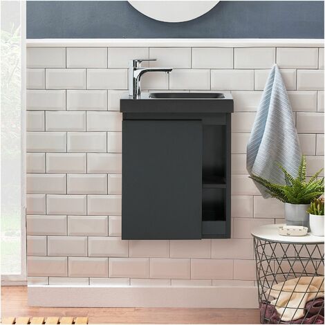 Meuble lave-mains noir vasque noire HAMPTON - Noir carbone