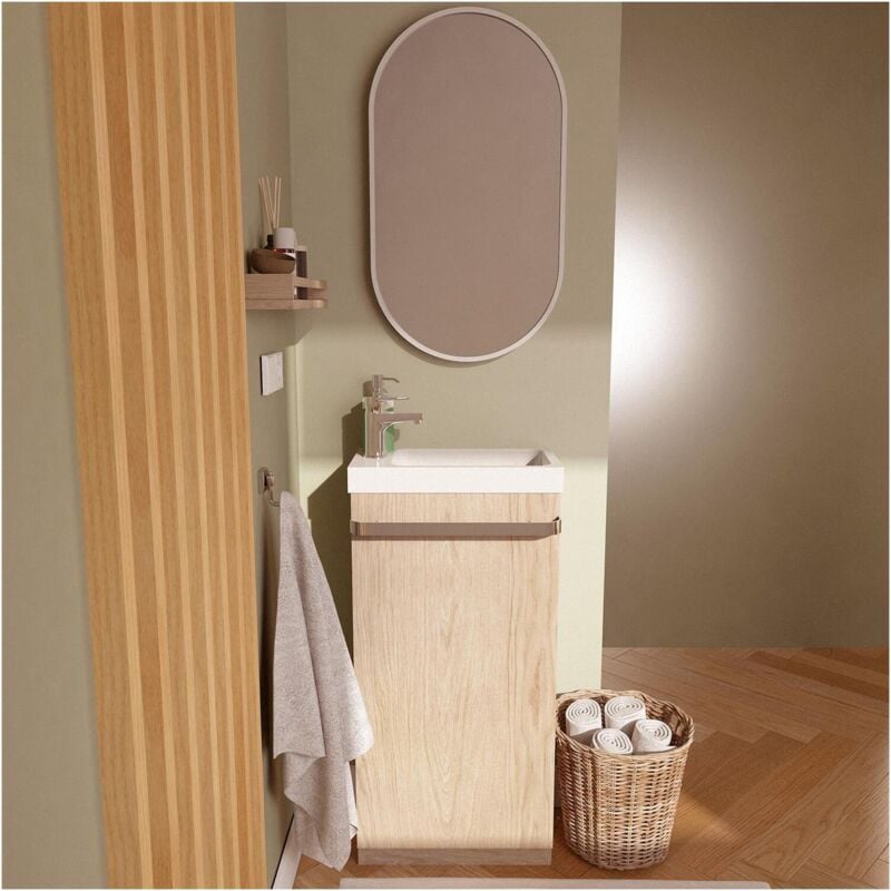 Mob-in - Ensemble lave-mains sur pieds décor chêne + miroir