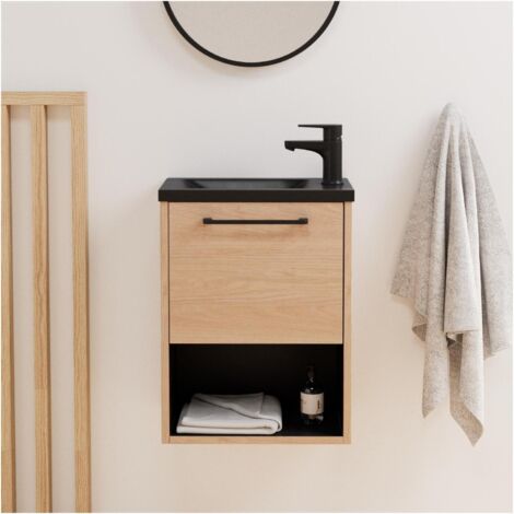 Meuble lave-mains suspendu avec niche et vasque résine 53x40cm