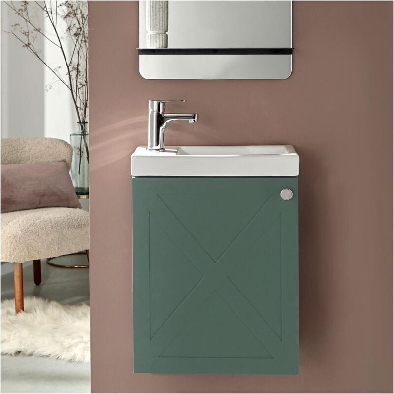Mob-in - Ensemble meuble lave-mains vert de gris ava avec robinet chromé