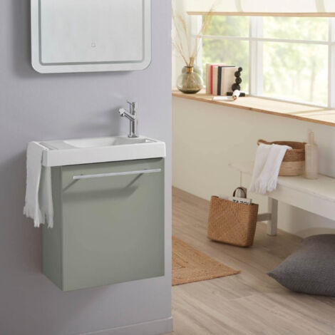 Meuble lave-mains Vert de gris avec porte serviette intégré et robinetterie eau froide à droite