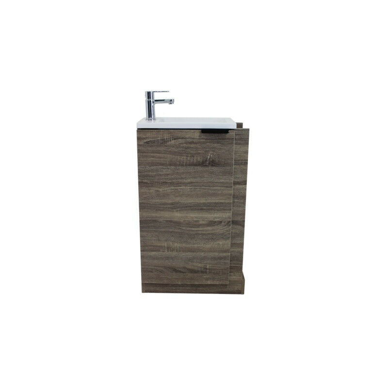 Ondée - Meuble lave-mains à poser 57 cm texture bois une porte avec étagères de rangement - woody