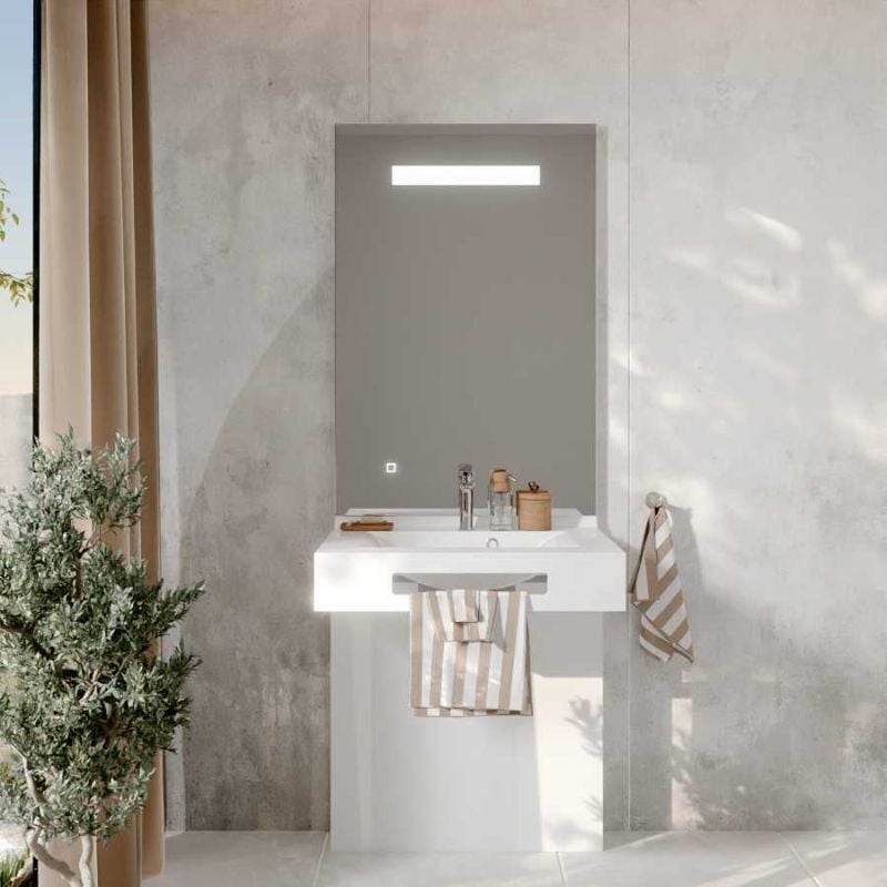 Cuisibane - Meuble lea 70 cm avec plan vasque et miroir led Elégance ht105