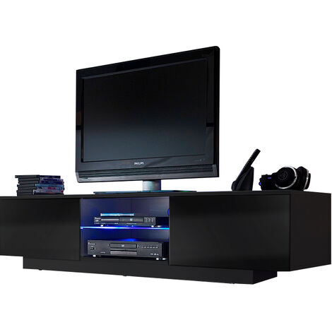 Meuble LED suspendu ou posé TV Giorgio Noir mat et Noir Laqué 160 cm