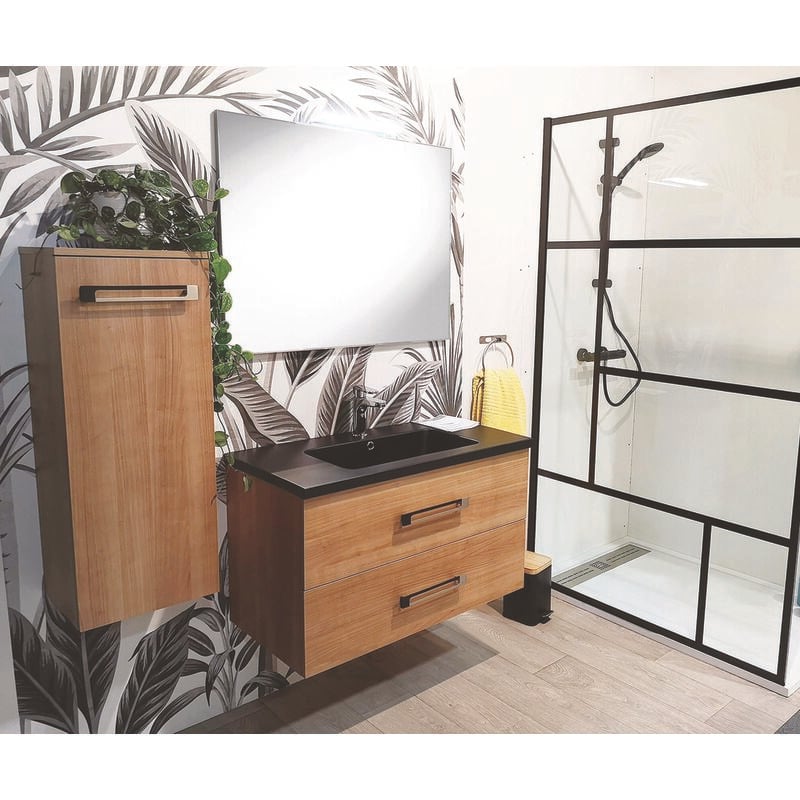 Demi-colonne de salle de bain à suspendre lenca - L35cm - Bois miel - Mélaminé - Livré monté