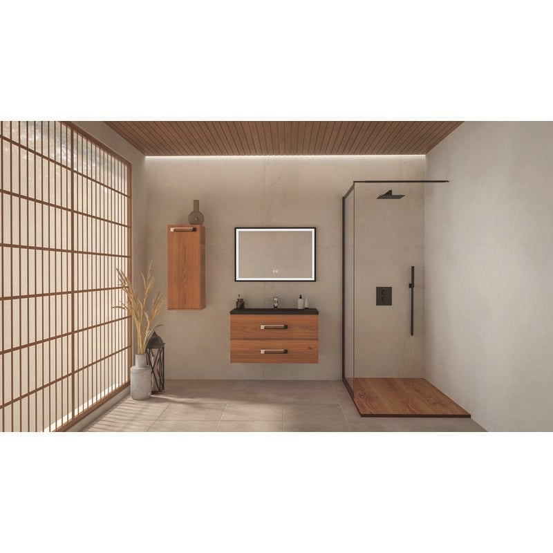 Ondee - Meuble salle de bain à suspendre lenca - 90 cm - Bois Miel - Miroir selena