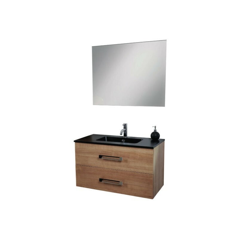 Ondee - Ondée - Meuble à suspendre 90 cm finition effet bois miel deux tiroirs avec miroir simple - lenca