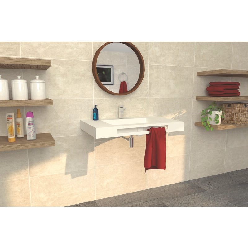 Ondee - Plan vasque salle de bain à suspendre liceo - 80cm - Solid Surface - Avec trop plein et bonde