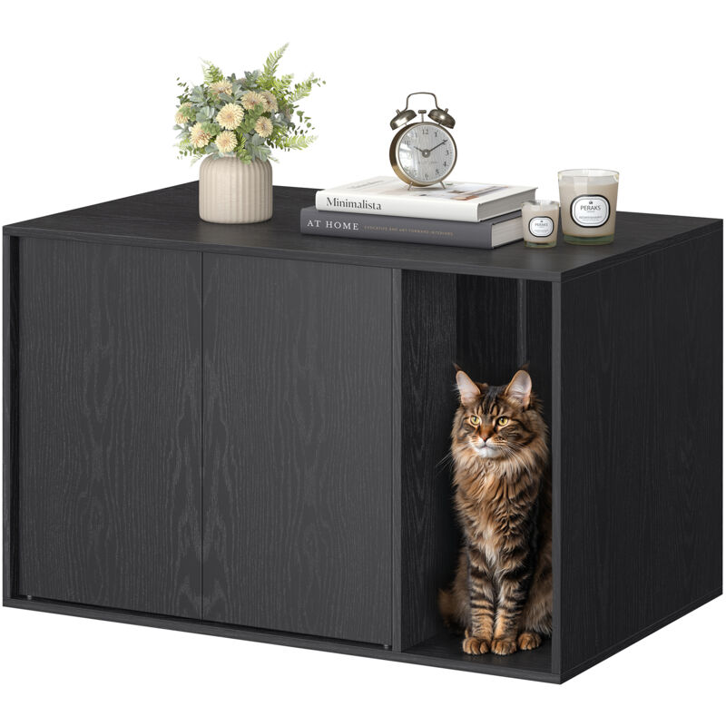 Songmics - Meuble Litière Chat, Assemblage Ultra-Rapide sans Outils Toolless, Cache-litière pour Grands Chats, Porte à Ouverture par Pression, Table,