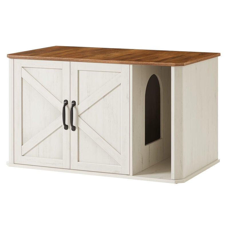 Meuble Litière pour Chat, Meuble Moderne Cache-Litière, Entrée par Devant, Double Porte, Poignées, Table d’Appoint, 85 x 48,5 x 50 cm, Marron Miel et