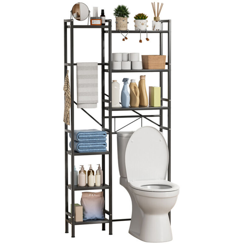 FLASIDU - Meuble de rangement de salle de bain 3 étagères – Acier au carbone revêtu épais – Dimensions : 68 x 160 x 25 cm - Installation sans perçage