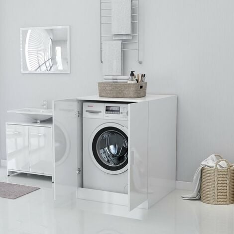 Meuble machine à laver | Meuble pour WC Blanc brillant 71x71,5x91,5 cm 58091