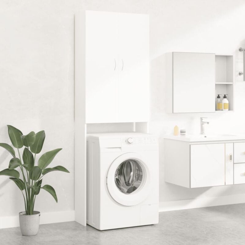 Meuble machine à laver Meuble pour wc Blanc 64x25,5x190 cm 87319