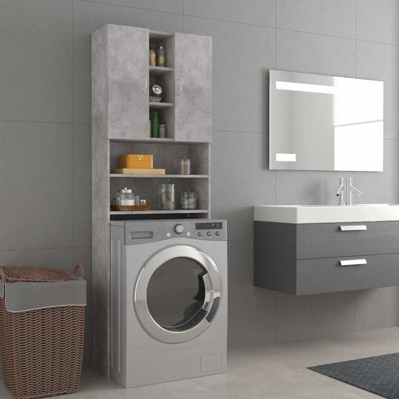 Meuble machine à laver Meuble pour wc Gris béton 64x25,5x190 cm 33422