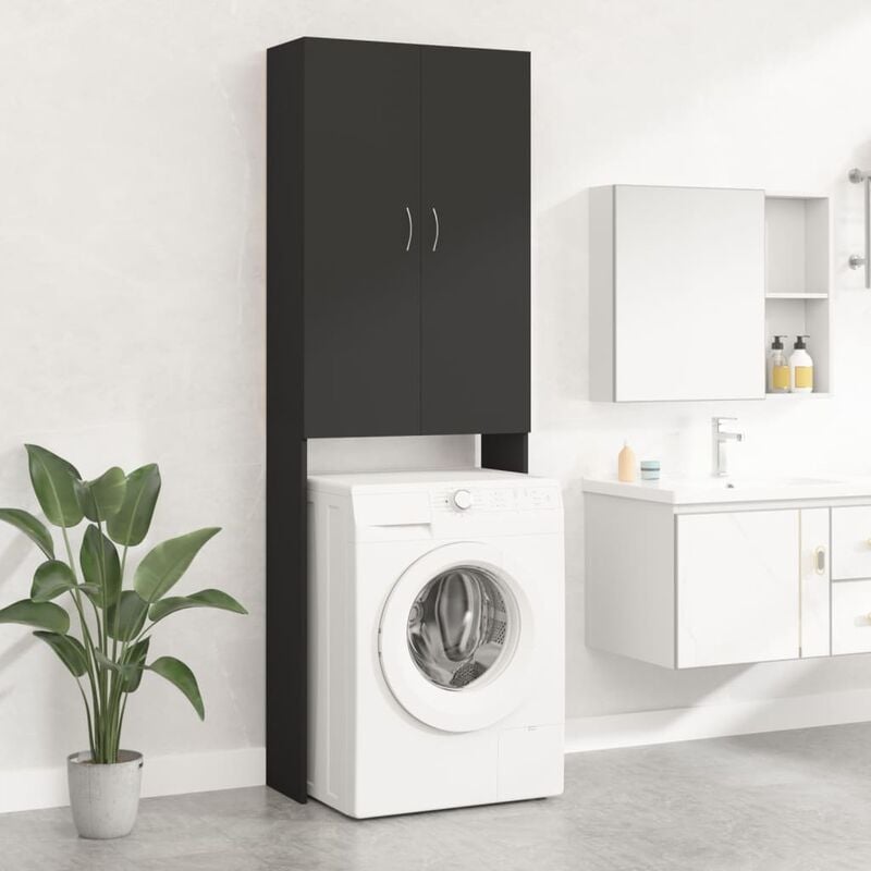 Meuble machine à laver Meuble pour wc Noir 64x25,5x190 cm 79405