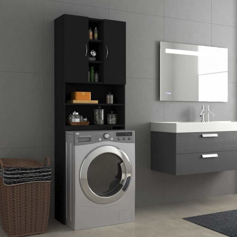Meuble machine à laver Meuble pour wc Noir 64x25,5x190 cm 94816