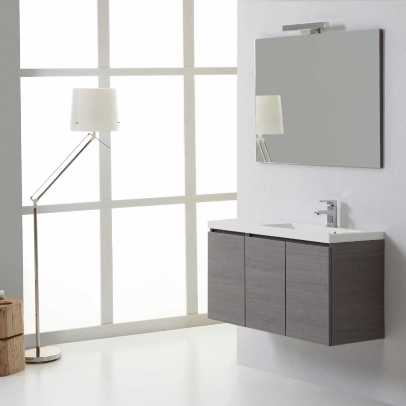 Kiamami Valentina - Meuble Manhattan Gris Pour Salle De Bains De 90 Cm Charnières à Droite Avec Portes