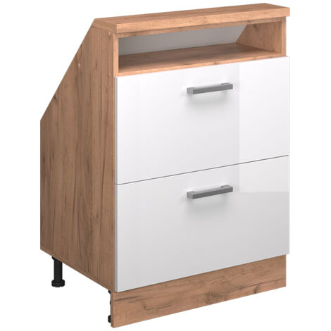 Meuble mansardé Rion, Chêne doré/blanc brillant, avec 2 tiroirs, Vicco