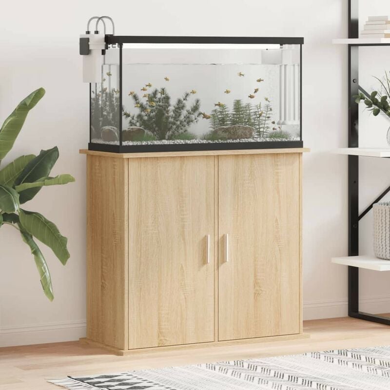 Meuble Marron Clair Pour aquariums de 80 x 30 cm. 2 Portes Support solide et stable pour aquariums - Chêne Clair