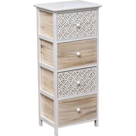 Meuble mdf/paulownia 4 tiroirs avec poignees bois - blanc/naturel grave blanc - Tendance