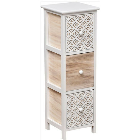 Meuble mdf/paulownia pm 3 tiroirs avec poignees bois - blanc/naturel grave blanc - Tendance