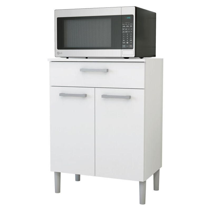 Beaux Meubles Pas Chers - Meuble Micro Onde Blanc 2 Portes 1 Tiroir 1 Niche l 61.5 h 83.5 p 38.8 cm