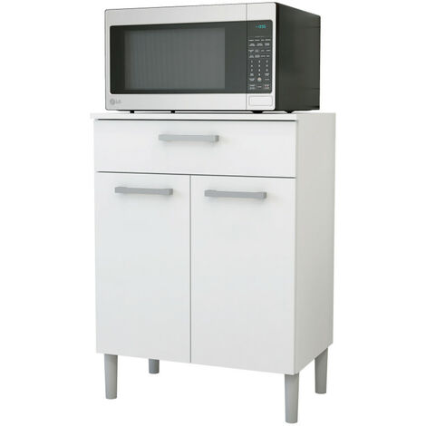 Meuble Micro Onde Blanc 2 Portes 1 Tiroir 1 Niche L 61.5 H 83.5 P 38.8 cm