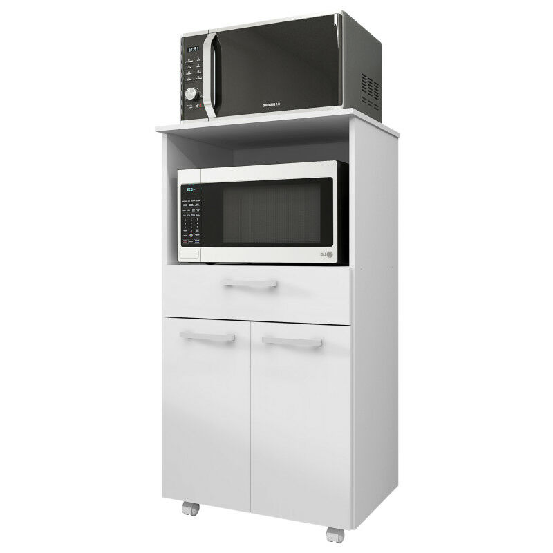 Beaux Meubles Pas Chers - Meuble Micro-Onde Blanc Mobile 2 Portes 1 Tiroir l 61 h 117.5 p 48.8 cm