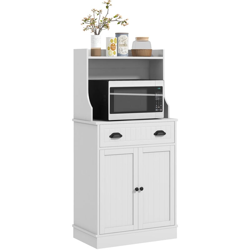 Homcom - Meuble micro-ondes - rangement cuisine - 2 portes, 3 étagères, tiroir, niche - mdf blanc
