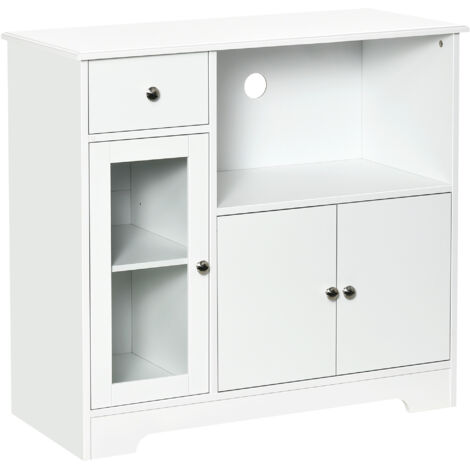 Meuble micro-ondes. buffet cuisine. armoire de rangement. pour cuisine. salle à Manger 90 x 40 x 82 cm verre trempé et bois. blanc