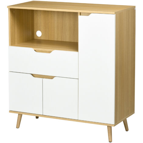Meuble micro-ondes cuisine 90x40x98,5cm blanc bois, 1 tiroir 2 portes étagère