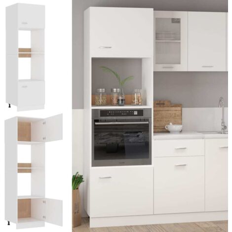 Meuble micro-ondes "Lyon" Blanc 60 x 57 x 207 cm Bois d'ingénierie