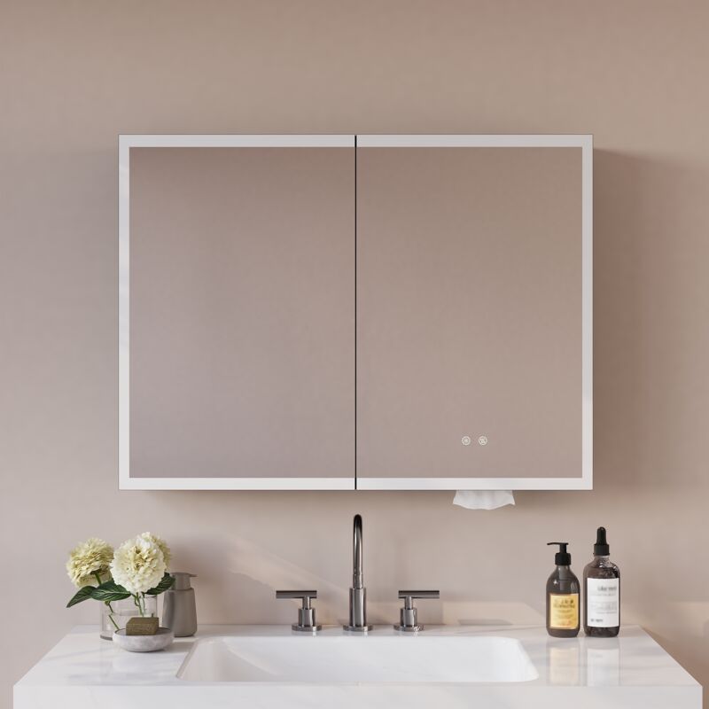 Armoire murale salle de bain connectée LED miroir, rangement spacieux, antibuée, mémoire, verre trempé HD, prise intégrée – DeerValley