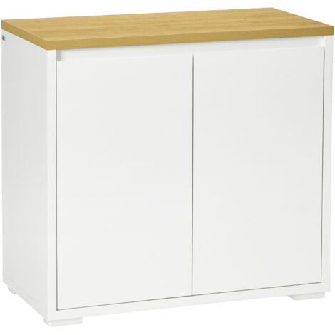 Meuble multifonction 2 portes blanc avec planche en bois et étagère réglable 80x37x75 cm