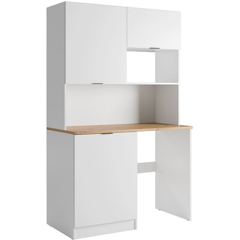Vente-unique - Meuble multifonction kitchenette et buanderie - Avec plan de travail 120 cm - Blanc et naturel - carmeo