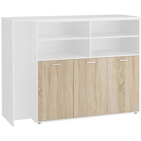Meuble multifonctions buffet et table bar Soest- L124 x H113 cm - Calicosy - Bois clair