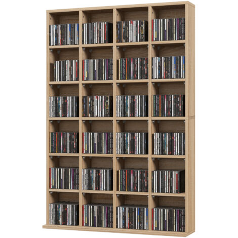 Meuble multimédia 456 CD 336 DVD bibliothèque bois étagères réglables 89x130,5 cm naturel