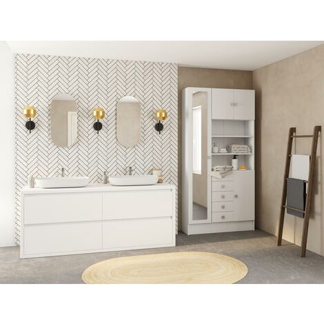Meuble multirangement MULIRAN avec miroir - Blanc - Blanc