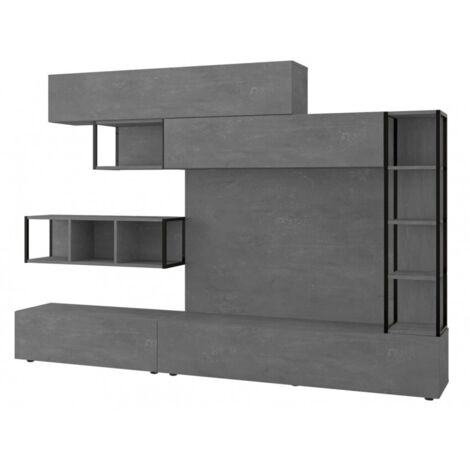 Meuble mural 260 cm meuble TV rétro gris - Dubaï