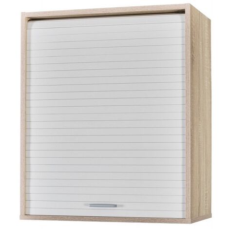 Meuble mural de cuisine chêne clair à rideau blanc Couna L 60 x H 72cm