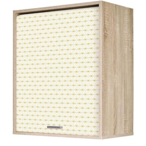 Meuble mural de cuisine chêne clair à rideau étoiles jaunes Couna L 60 x H 72cm