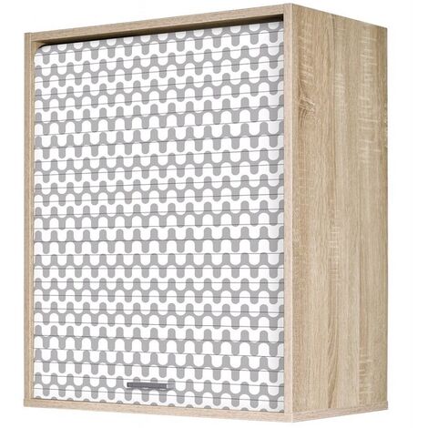 Meuble mural de cuisine chêne clair à rideau imprimé vagues grises Couna L 60 x H 72cm