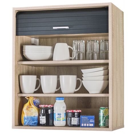 Meuble mural de cuisine chêne clair à rideau noir Couna L 60 x H 72cm