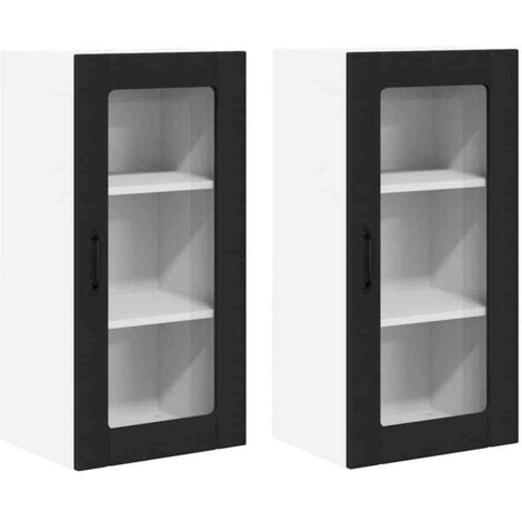 Meuble mural de cuisine，Armoire de cuisine avec étagère 2 pcs Noir 40 x 31 x 80 cm CFW18740
