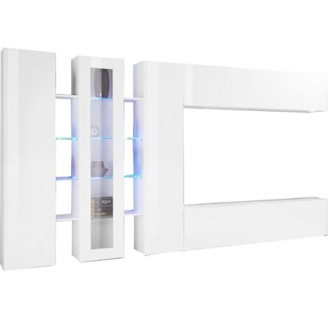 Meuble Mural Ivano, 20 Étagères, Modulable Made in Italy, 30x320x180h cm Blanc Brillant