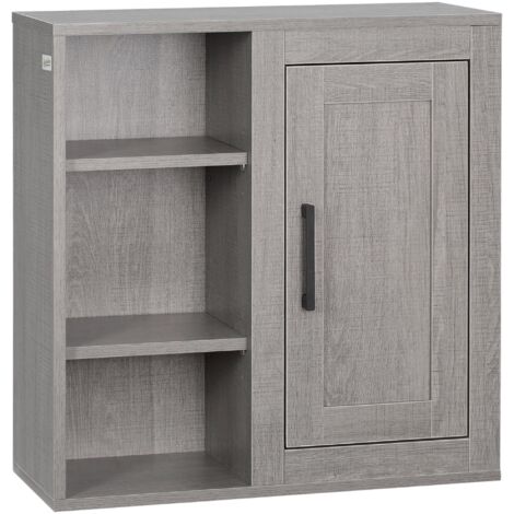 Meuble Mural Meuble de Rangement Suspendu Armoire Murale pour Salle de Bains Placard de Rangement Armoire de Toilette avec étagères et Une Porte - 48 x 20 x 50 cm - Gris