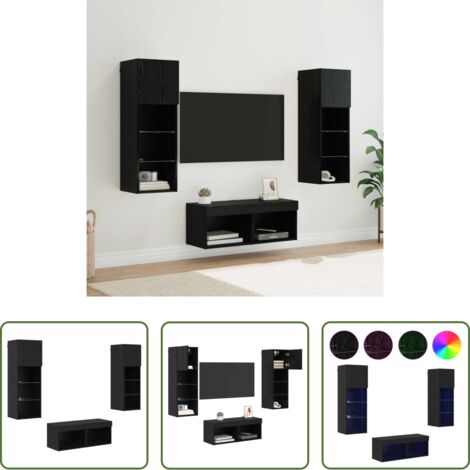 Meuble mural moderne -  Meubles TV muraux 4 pcs Chêne noir Bois d'ingénierie
